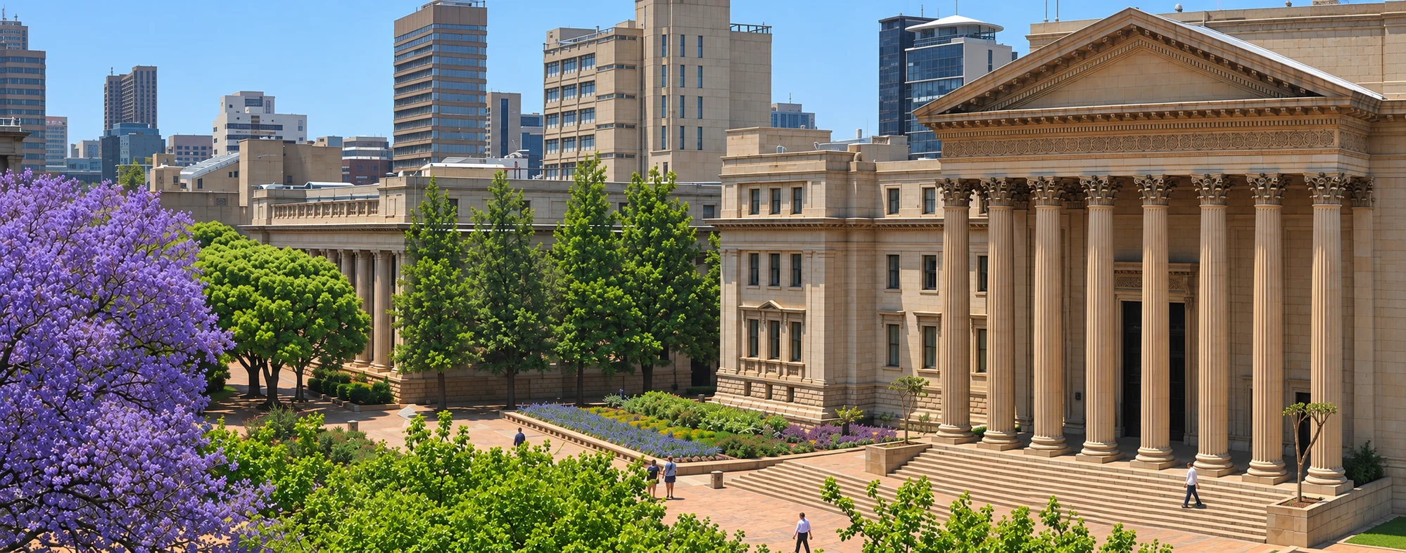 The Great Hall and jacaranda trees at Wits University, Johannesburg